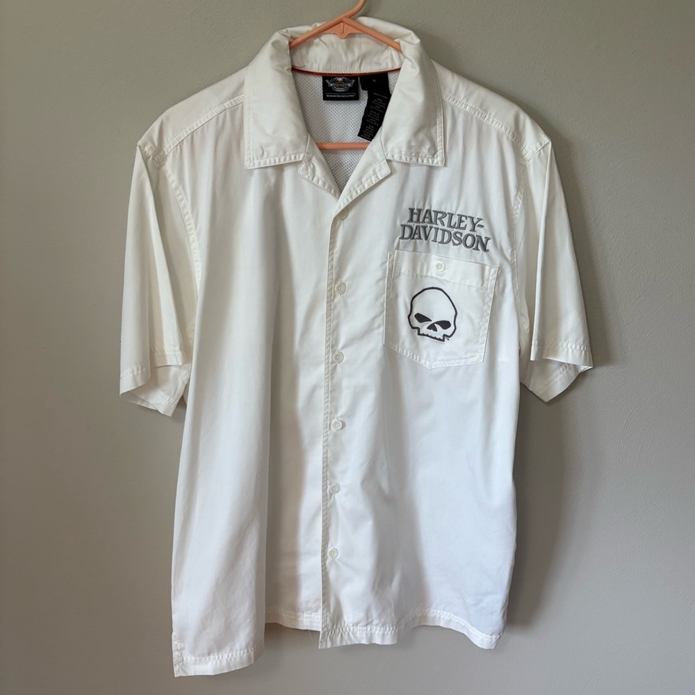 Harley Davidson Willie G Skull Embroidered Fishing Shirt L
